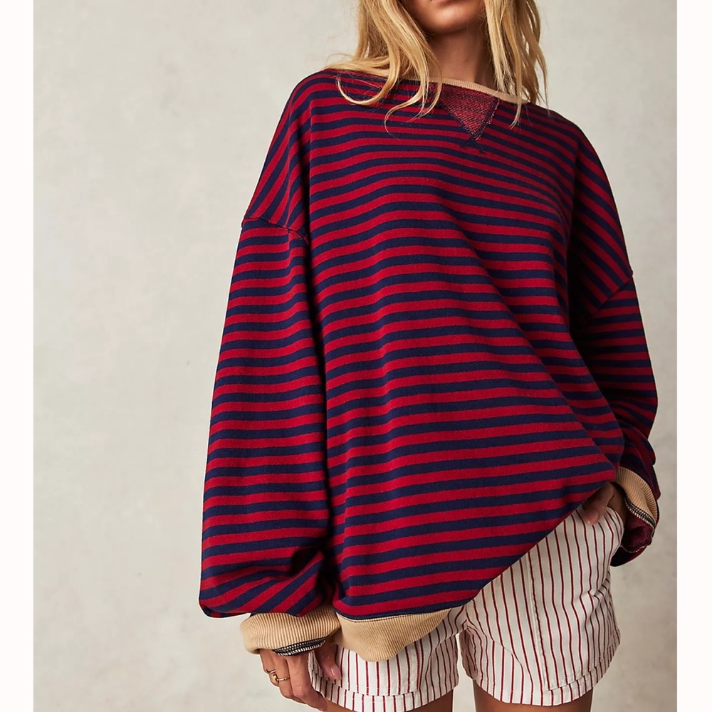 Free People Striped Crewneck